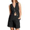 thumbnail image 2 of Uootdi Women's 2 Piece Matching Lounge Set Sleeveless V Neck Button Down Vest High Waist Pleated Linen Shorts Set with Pockets, 2 of 6
