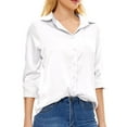 thumbnail image 2 of Needbo Women's Blouse Satin Silk Long Sleeve Button Down Shirts with Pocket Casual Work Office Top, White XS-3XL, 2 of 7