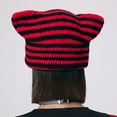 thumbnail image 4 of Gorro de lana de otoño e invierno, gorro de gato a rayas para adultos, gorro cálido personalizado tejido a mano, 4 of 6