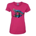 thumbnail image 2 of Trippy California Rainbow Neon Wolf Mountain Silhouette | Womens Animal Lover Graphic T-Shirt, Fuschia, X-Large, 2 of 4
