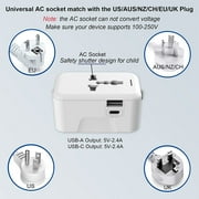 Universal Travel Adapter, OGEDNAC International Conversion Plug Adapter with Type C, European Travel Plug Adapter for USA EU UK AUS, White