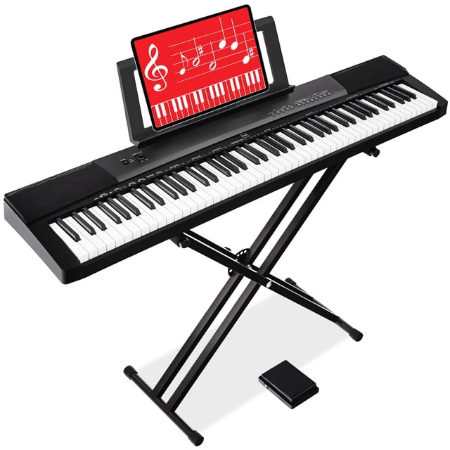 Best Choice Products Juego de teclado electrónico de piano digital de tamaño completo de 88 teclas para todos los niveles de experiencia con teclas semicontrapesadas, soporte, pedal de sostenido, parl