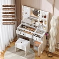 thumbnail image 2 of HARIPUL Makeup Vanity Desk w/ Mirror and Adjustable Lights, White Vanity Set with Drawers and Stool, 37" Glass Top Dressing Table w/ Shelves & Storage Cabinet for Bedroom, 2 of 7