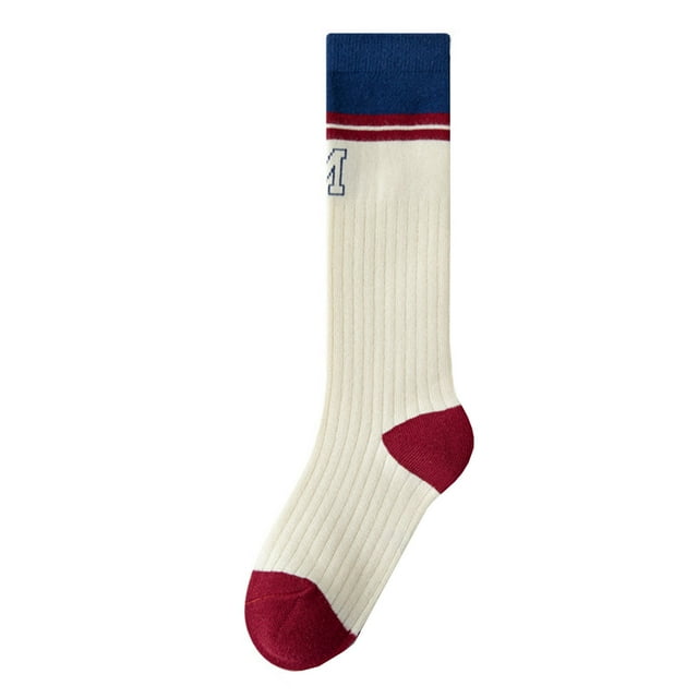 Chaussettes Hautes pour Filles en Coton Sport Mignon Mode Rayé Beige 6-8 Ans