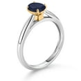 thumbnail image 3 of Gem Stone King 925 Sterling Silver and 10K Yellow Gold Blue Sapphire Solitaire Engagement Ring for Women (1.00 Cttw, Oval 7X5MM, Gemstone September Birthstone, Available in Size 5, 6, 7, 8, 9), 3 of 4