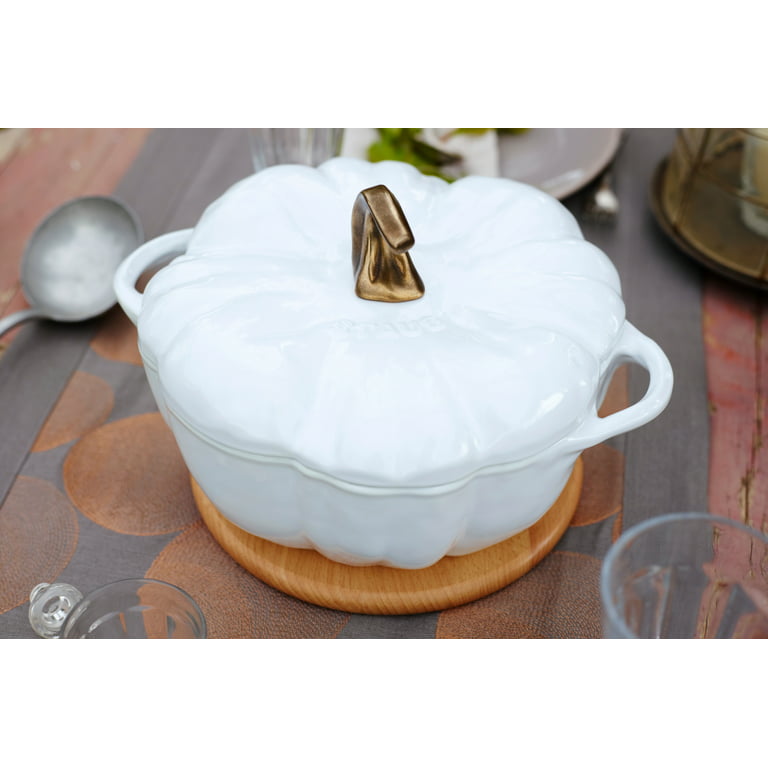 Staub 3.5 Qt. Cast Iron Pumpkin Dutch Oven in White with Stainless Steel  Handle, Specialty Shaped Cocottes Series