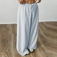thumbnail image 6 of Lenpel Palazzo Pants for Women Lightweight Elastic High Waisted Drawstring Pleated Striped Wide Leg Pants Baggy Casual Trousers(White,X-Large), 6 of 7