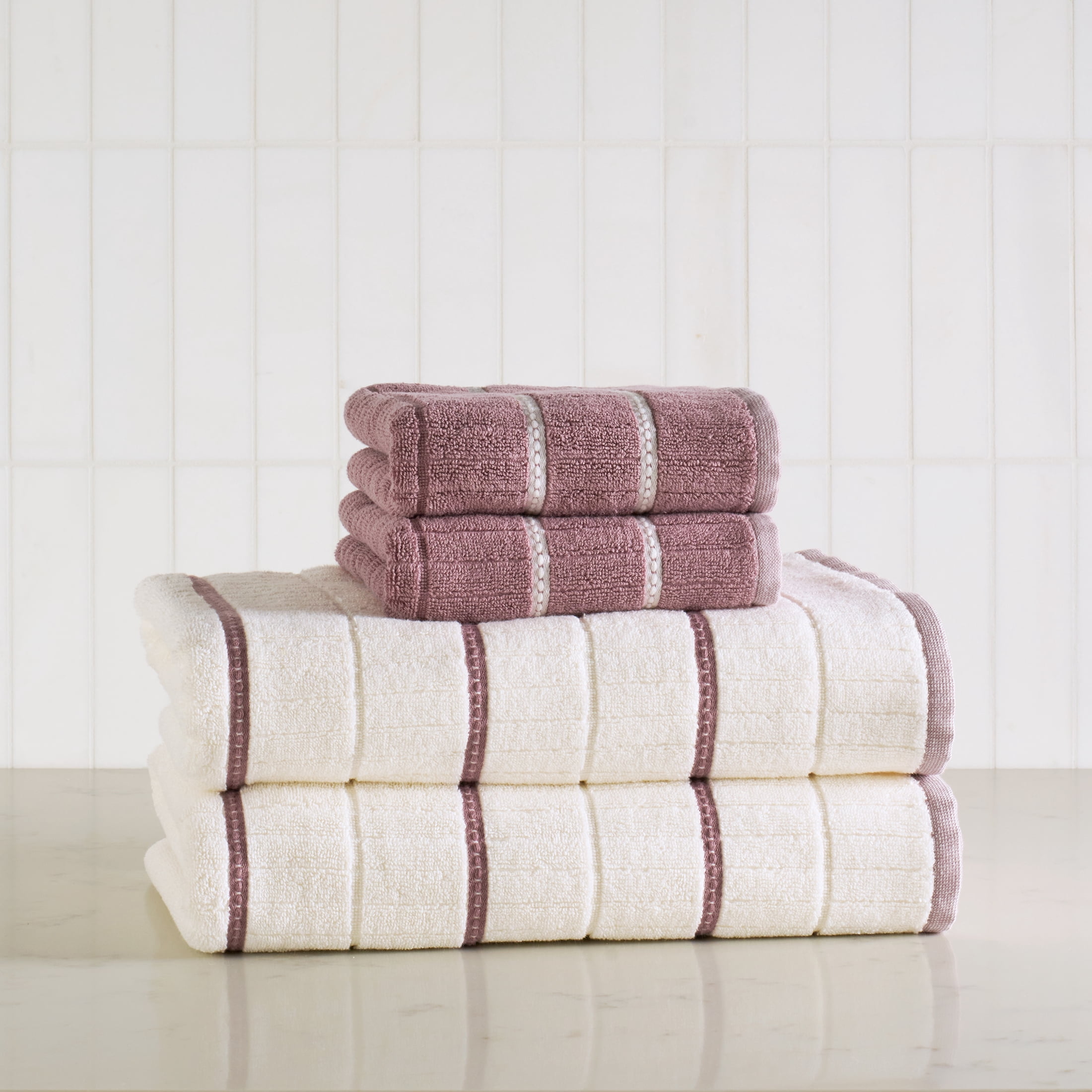 Better Homes & Gardens Soft Cotton Textured 4 Piece Bath Towel Set,Violet Gem