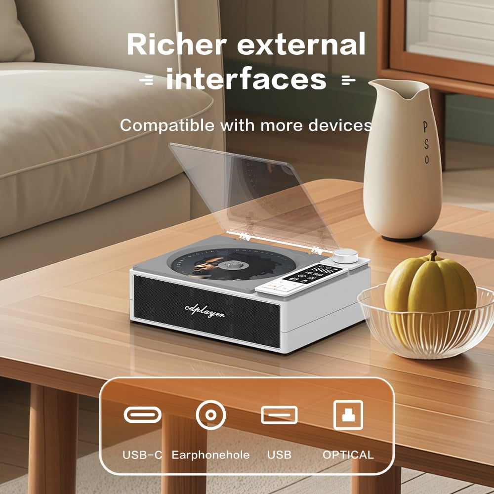 4000mAh Rechargeable CD Player with Bluetooth CD Player Wtih Dual Big Speakers,Retro CD Music Player with Remote Control, LCD Display, Support Opt/USB/AUX/3.5mm Headphone Jack for Car Or Home