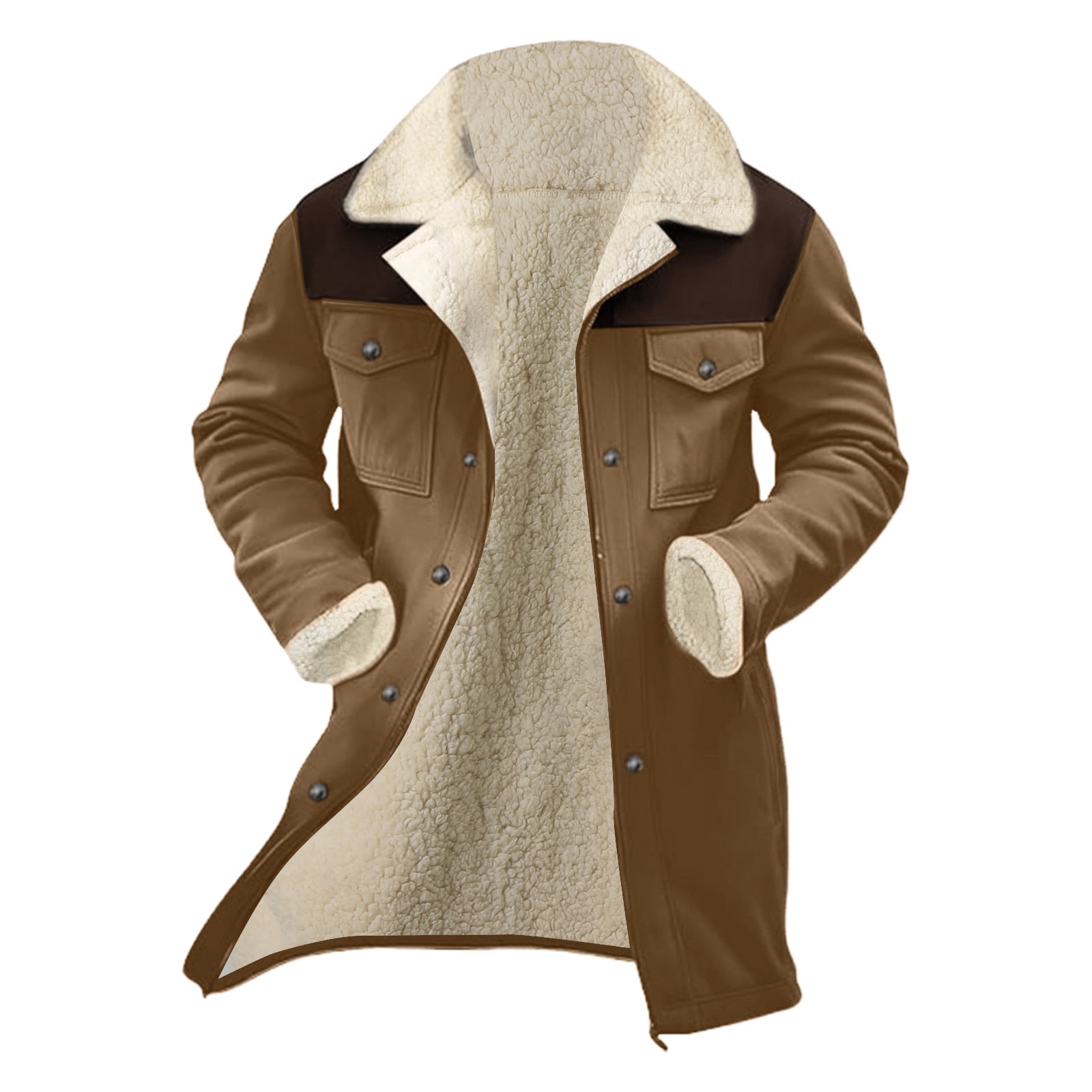 Fgnfyis Mens Jacket Collar Coat Leather Zip up Motorcycle Jacket Retro Top with Multiple Pockets Mens Winter Coats Khaki L