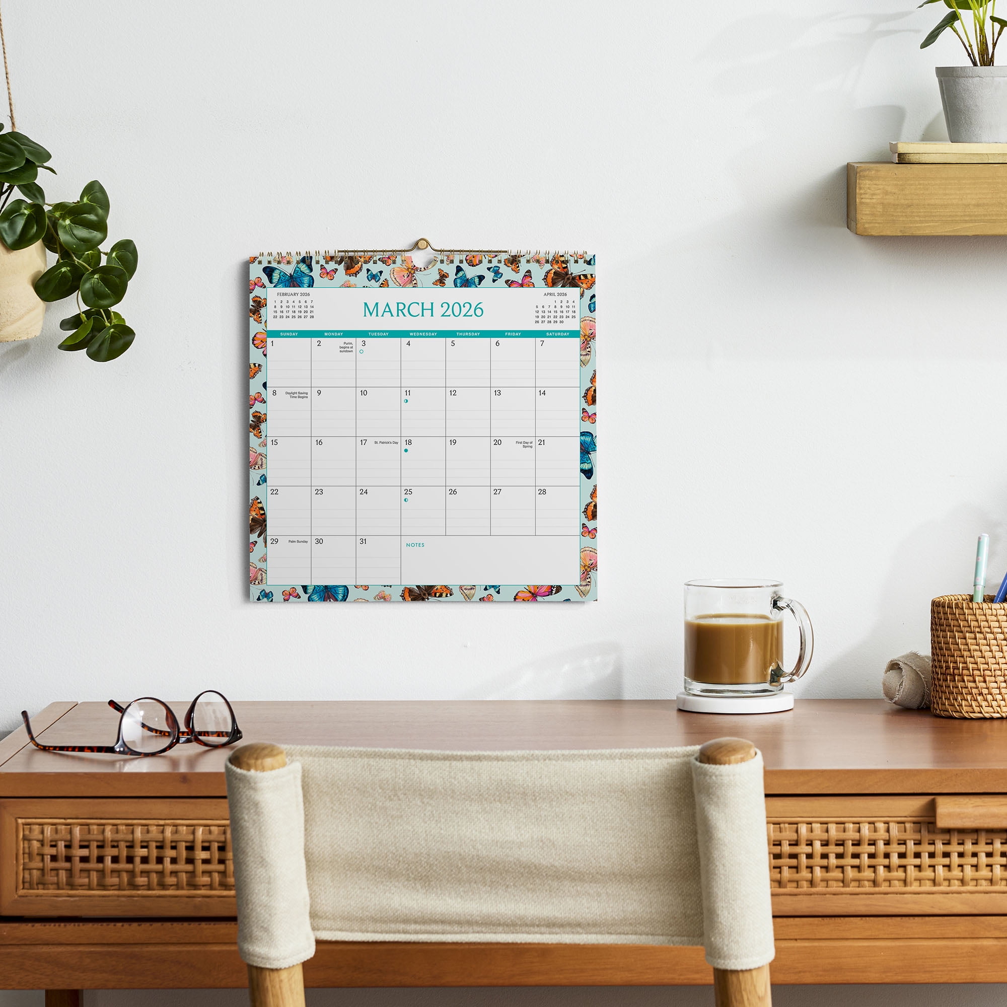 Pen+Gear Monthly Spiral Calendar (12"x12") Butterfly 12 Month Jan 2026-Dec 2026