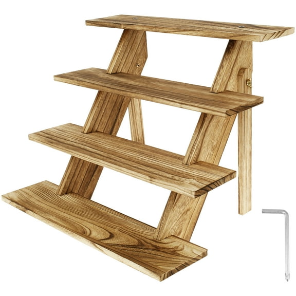 Wooden Step Tiered Cupcake Stand Foldable Tiered Cupcake Display Stand Portable Party Table Stepped Dessert Display Stand 4 Tier Jewelry Holder Stand for Cupcake Jewelry