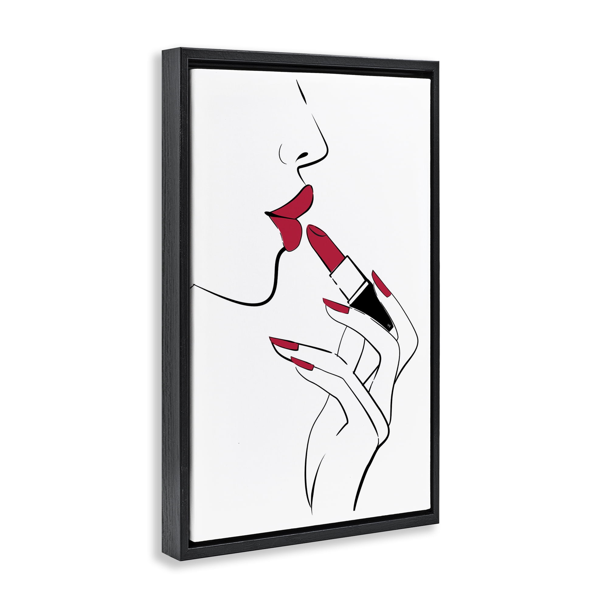 Stupell Industries Red Lips Makeup Novelty Painting Black Floater Framed Art Print Wall Art, 17 x 25