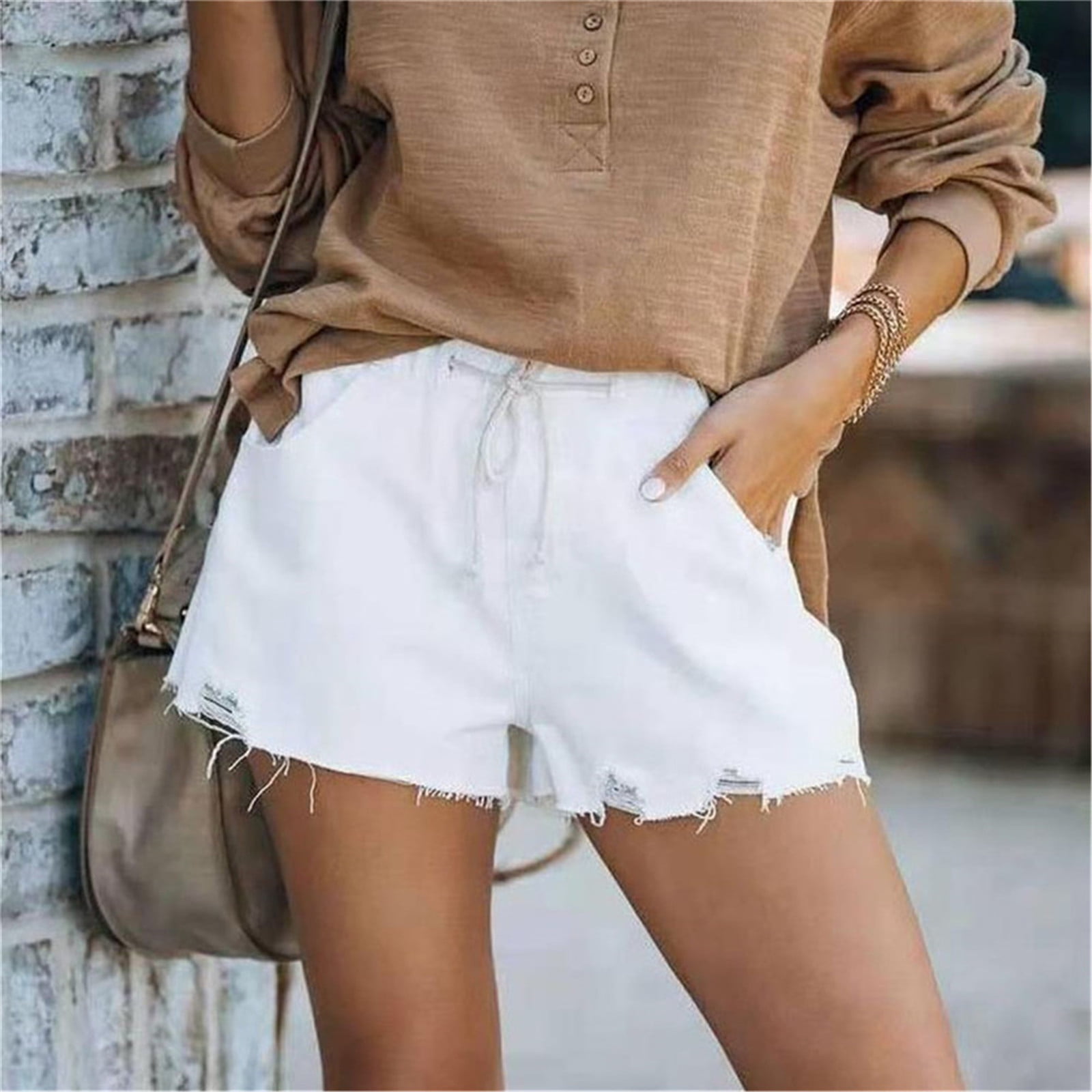 Denim shorts and white top casual spring outfit