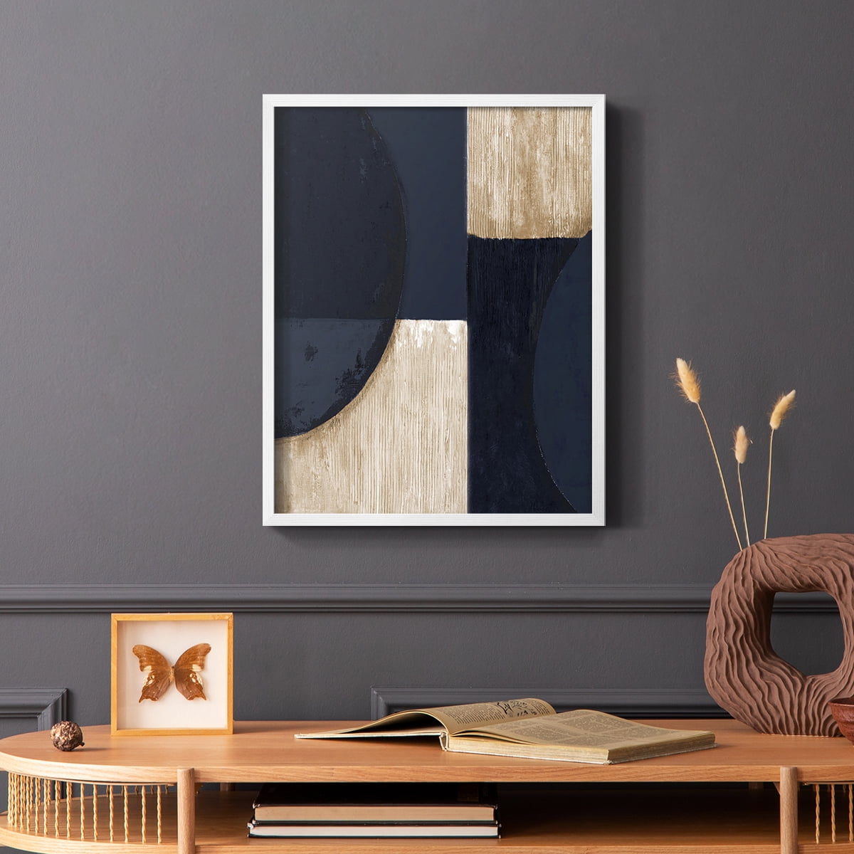 Navy Reflections in White Solid Wood 8 x 10 Framed Print