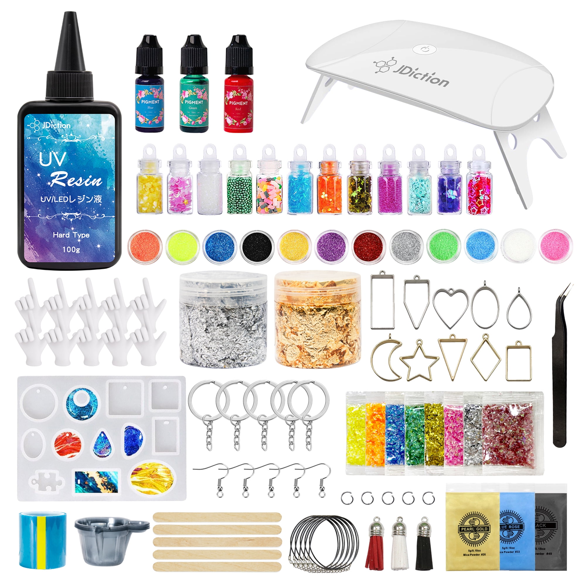 JDiction UV Resin Kit for Beginner with Resin Molds, Pigement, Mica Powder,  Glitter for Jewelry Earring Keychain Necklace Making