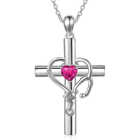 AOBOCO Stethoscope Cross Pendant Necklace Nursing Stethoscope Neckalce Graduation Gift for Women