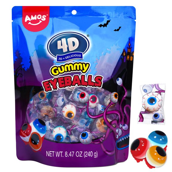 AMOS 4D Gummy Eyeballs Candy, Family Sharing Size Gummy Candy, Gifts for Hallowenn 9 oz