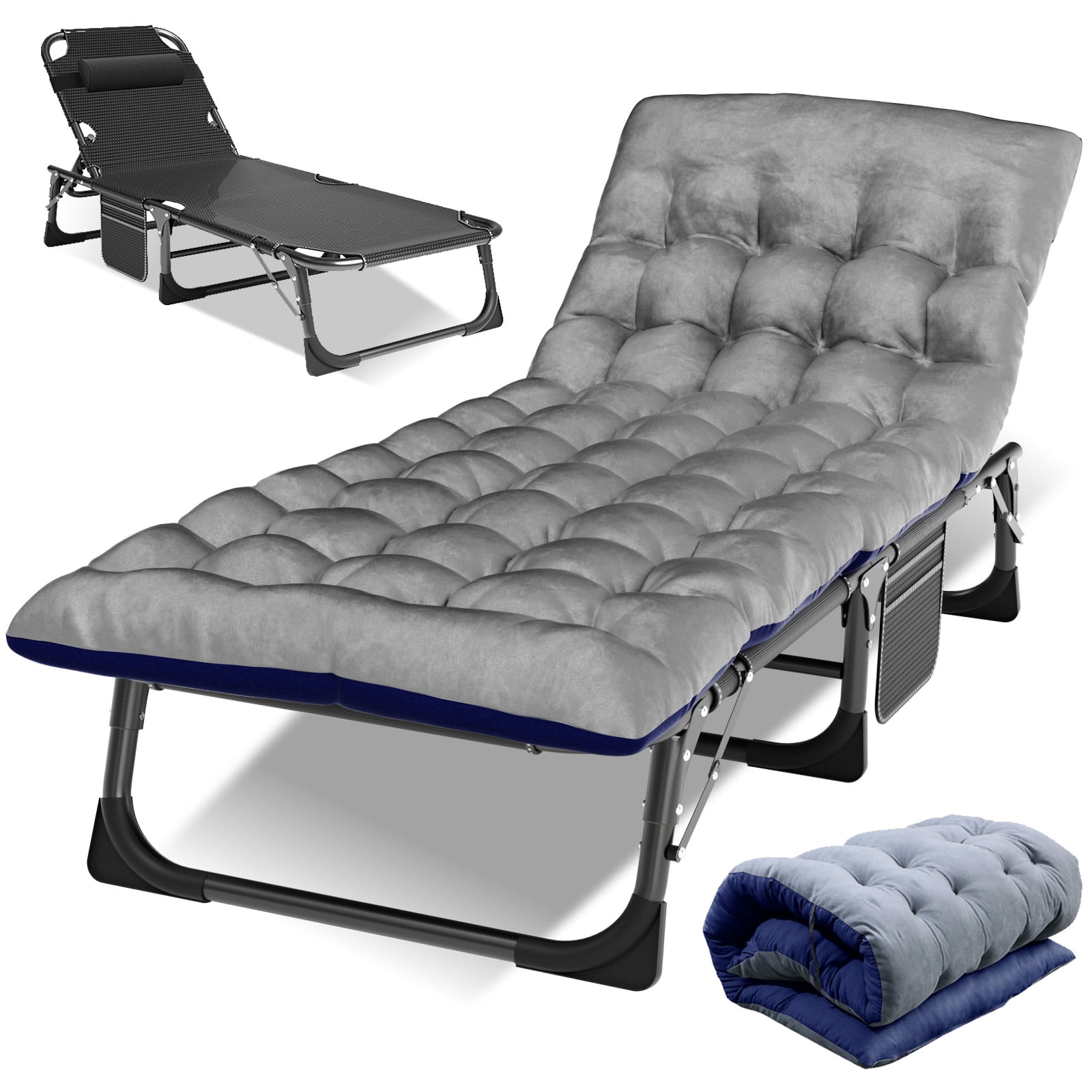 Lilypelle Outdoor Lounge Chair with Cushion,Folding Camping Cot Bed