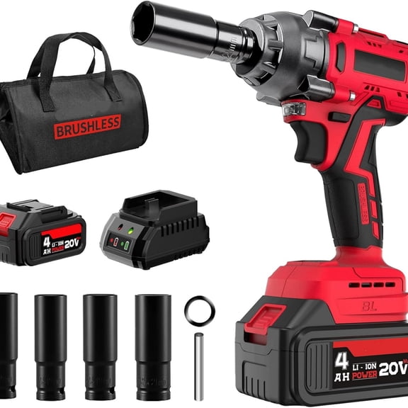 Impact Wrench,1/2" Impact Gun, Power Impact Driver Max Torque 320 Ft-lbs (430N.m), Cordless Impact Wrench with 20V Brushless Motor, 4.0Ah Li-ion Battery with Fast Charger, 4 Pcs Impact Sockets