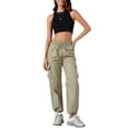 thumbnail image 2 of INSPIRE CHIC Women's Y2K Streetwear High Waisted Pockets Casual Long Cargo Pants Trousers XS Grey Khaki, 2 of 6