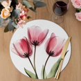thumbnail image 3 of Pink Tulips Round 13 Inch Placemats Set of 4, Green Leaf Country Flower White Botanical HeatResistant Non Slip Place Mats for Dining Table, Wipeable Braided Kitchen Table Mats for Housewarming, 3 of 9