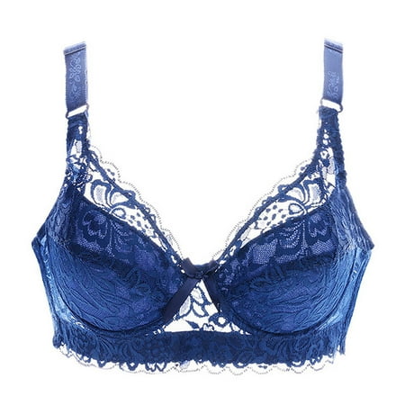 YWDJ Bras for Women Plus Size Closure in Back Lounge Bras Underwire Comfortable Bras Adjustable Straps Half Cup Push up See Through Bras Padded Plus Size Lace Comfy Bras Wrap Sleep Bras Blue 80D
