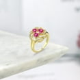 thumbnail image 4 of Gem Stone King 18K Yellow Gold Plated Silver Heart Pink Created Sapphire 3-Stone Ring for Women (1.82 Cttw, Heart Shape 4MM, Gemstone September Birthstone, Size 9), 4 of 4