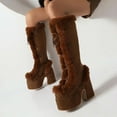 thumbnail image 3 of Platform Fuzzy Knee High Snow Boots for Women Cold Weather Fashion Plush Chunky Heel Mid Calf Winter Dress Tall Boots, 3 of 7