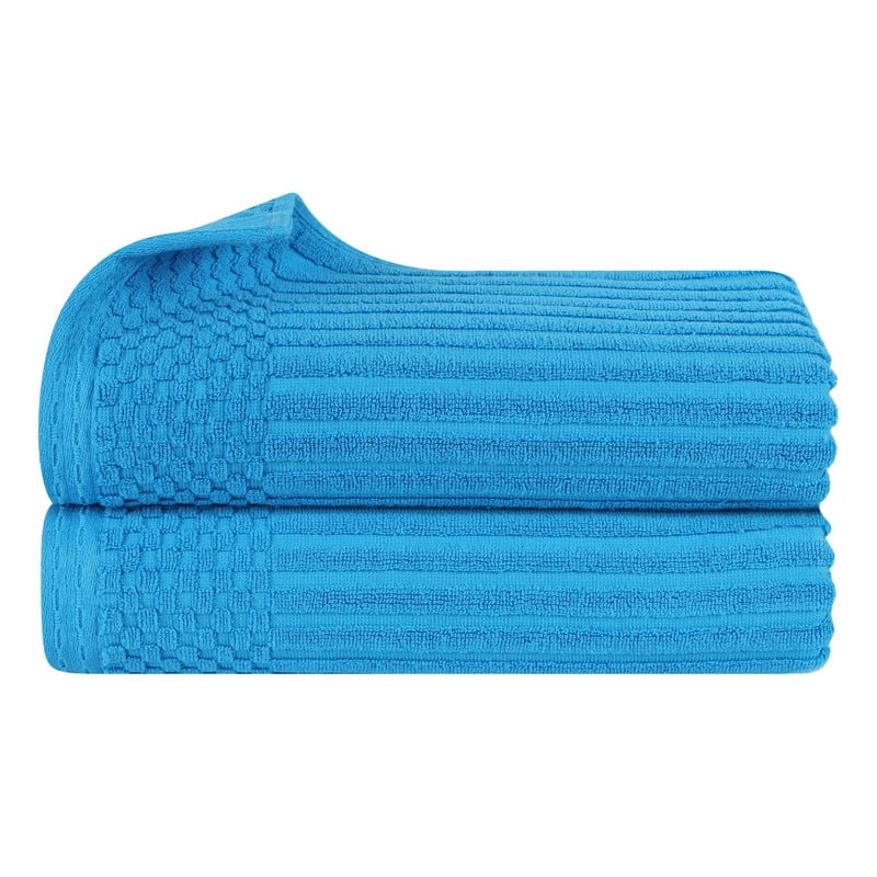 Superior Soho Ribbed Cotton Absorbent Bath Sheet Set of 2, Azure
