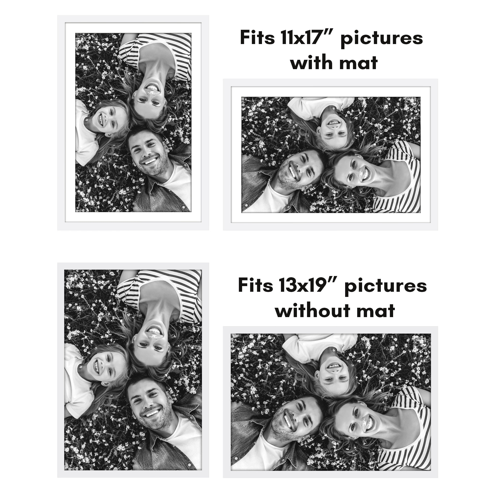 Americanflat 13x19 Picture Frame with Polished Plexiglass with 11x17 Mat 5 Pack Display Photo Galleria - White