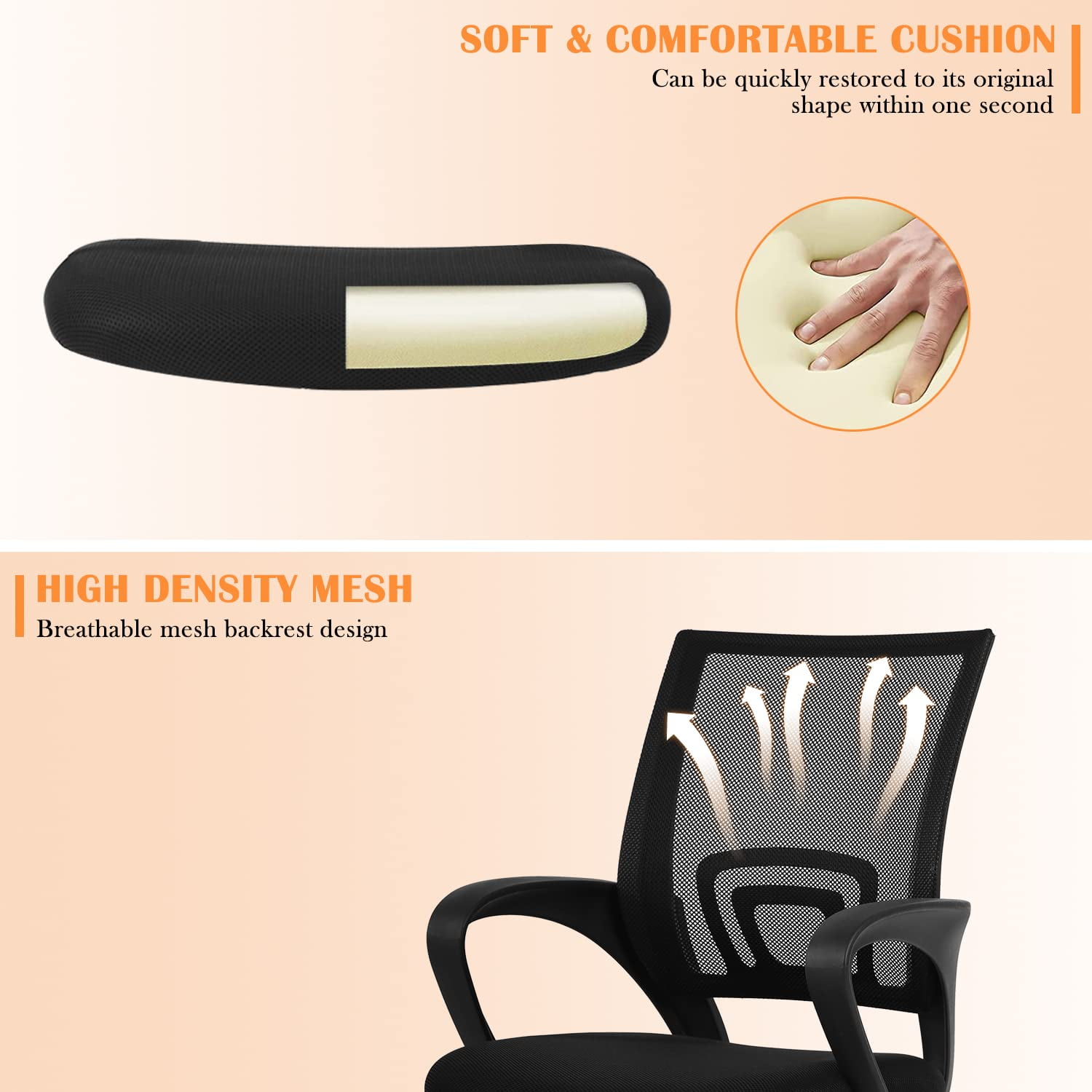 CL.HPAHKL Mesh Computer Desk Chair, Ergonomic Office Chair with Lumbar Support & Armrests Mid Back Swivel Rolling Task Chair for Home Office Study Gaming, Black