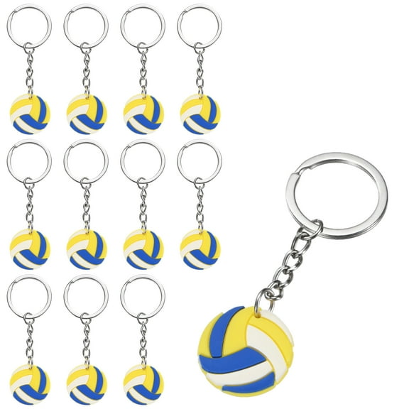 12 Pcs Volleyball Keychain Bulk, Volleyball Keychains with Metal Ring Backpack Charm Team Gifts Sports Party Favors, Blue White Yellow