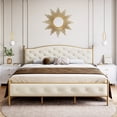 thumbnail image 5 of Upholstered Platform Bed with Velvet and Button Tufted Headboard Beige - Full, 5 of 5