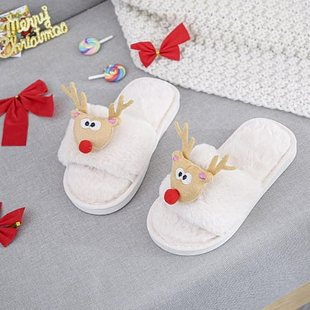 

Newway Winter Christmas Plush slippers Family Parent Child Leaky Toe Slippers Slip on Indoor Outdoor Cozy & Warm Non-slip Home Slippers House Shoes