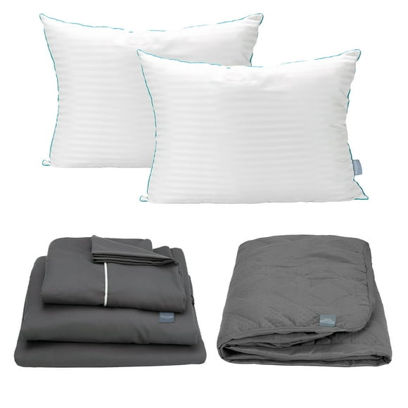Protector Rogga Queen Size + Sábanas Royal Gris Oxford + Almohada Royal Twin