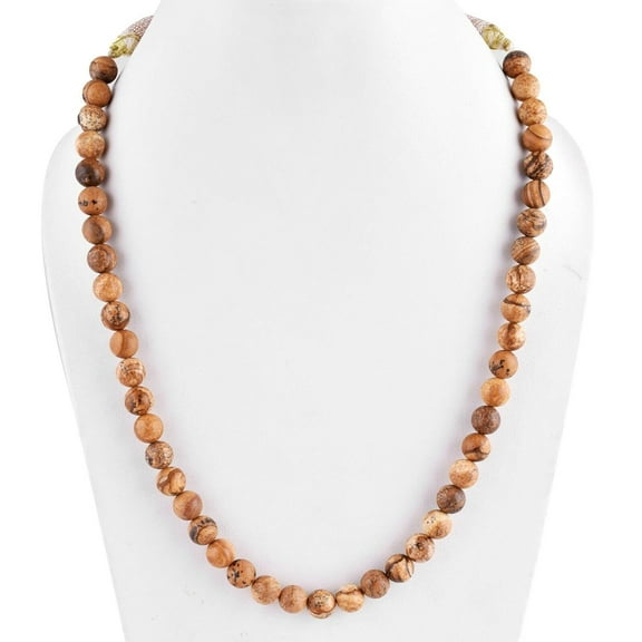 Sunburst Natural Picture Jasper Gemstone 8 MM Round Smooth Brown Beads Adjustable Necklace Mala Jewelry