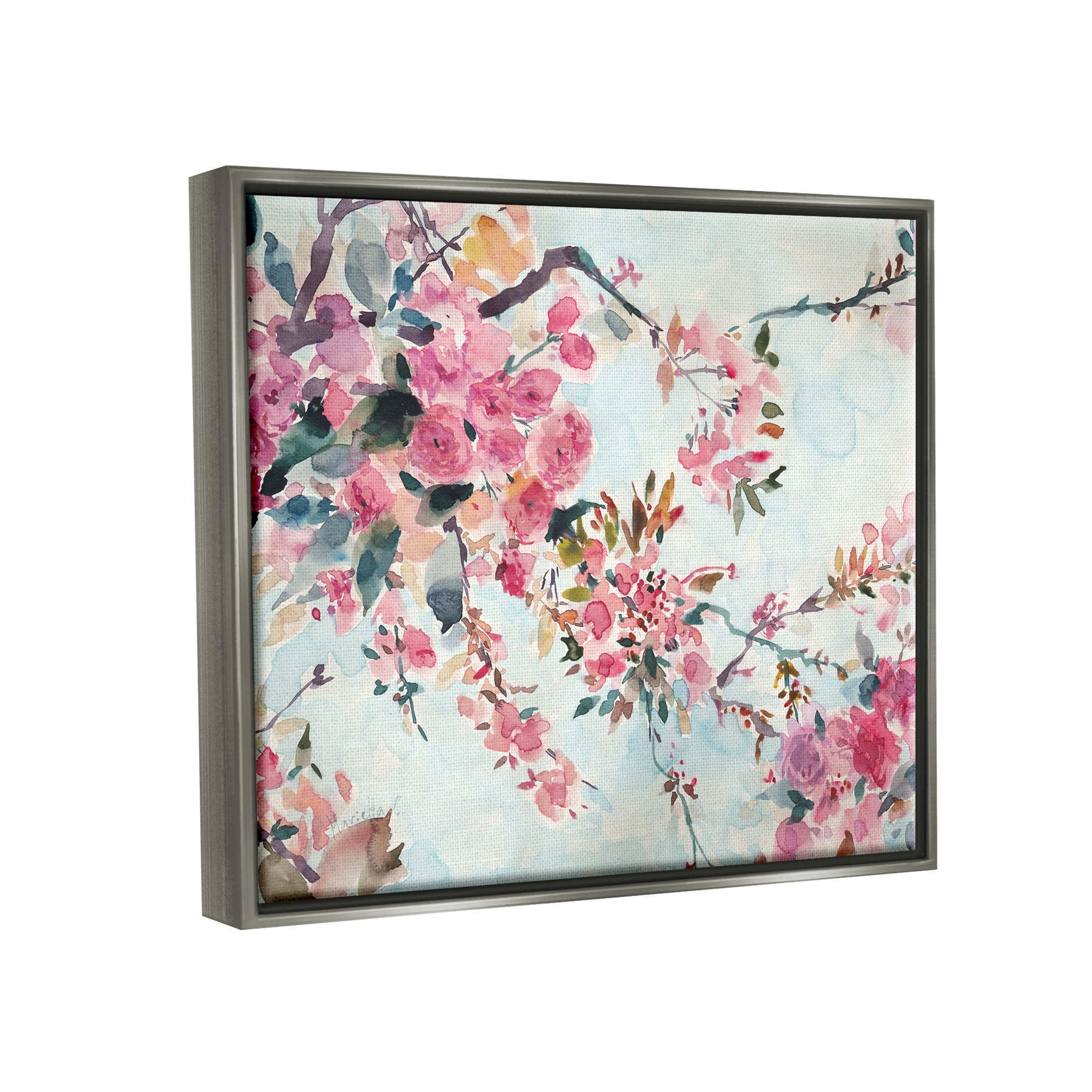 Budding Cherry Blossoms Nature Botanical & Floral Graphic Art Luster Gray Framed Art Print Wall Art
