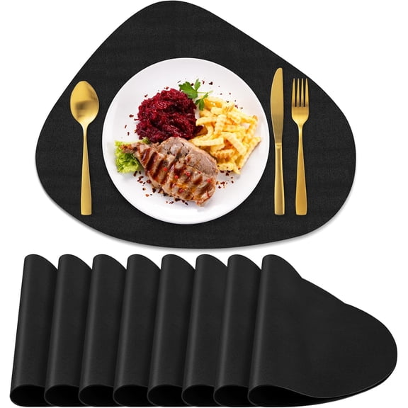 Leather Placemats Set of 8, Easy to Clean Round Placemats for Dining Table Heat-Resistant Non-Slip Table Mats for Kitchen Dining Table, Black