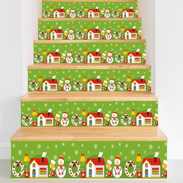 Navidad Autoadhesivas 3D Pegatinas de pared Tema navideño Pegatinas autoadhesivas para escaleras para la decoración del hogar o el hotel Calcomanías elevadoras de escaleras, Decoración navideña Verde