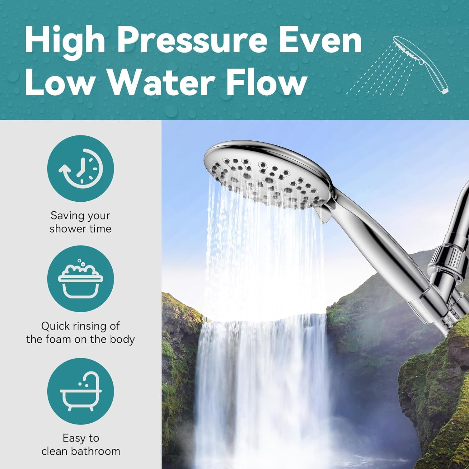 High Pressure Shower Head with Handheld, 6 Spray Settings Handheld Showerhead, 4.3" High Flow Rain Showerhead Set with 59" Stainless Steel Hose and Adjustable Bracket for Bathroom, Gym, Hotel