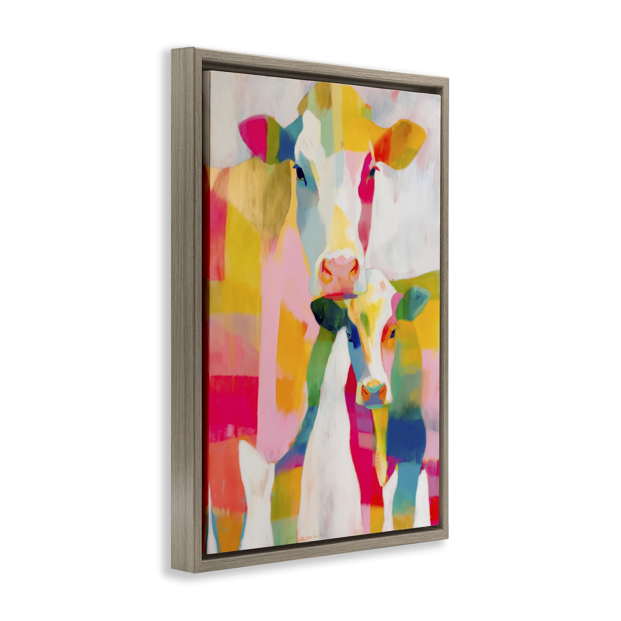 Stupell Industries Cow Family in Cubist Abstract Brown Framed Floater Canvas Wall Art, design by Chromatic Storm Studio