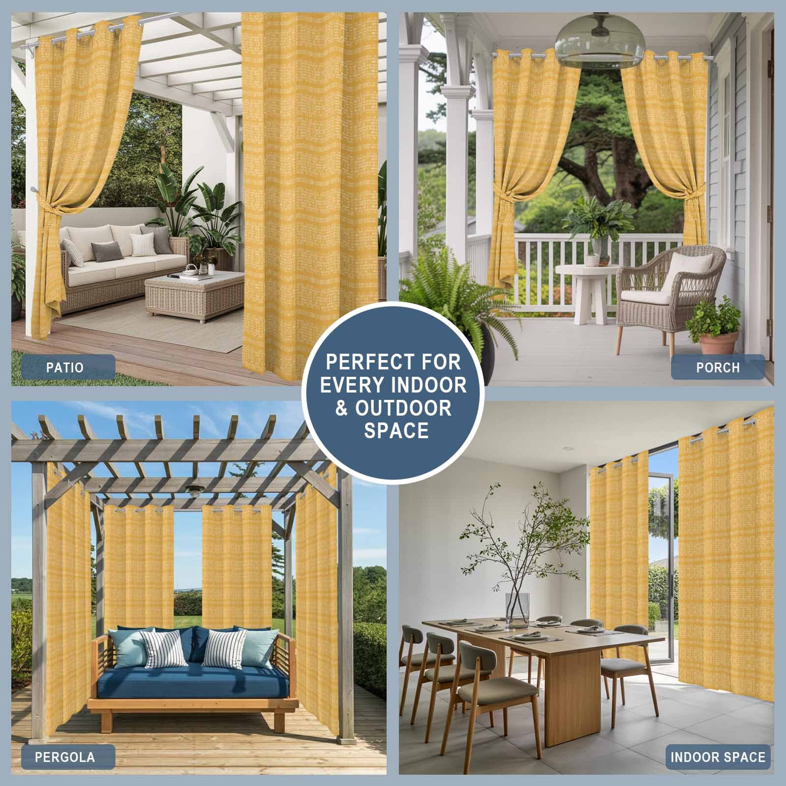 Orange White Pixels Outdoor Curtains for Patio, Modern Contemporary Abstract Boho Sunshade Privacy Drapes Grommet Waterproof Outside Curtains for Porch/Cabana/Balcony 54"x 108", 1 Panel