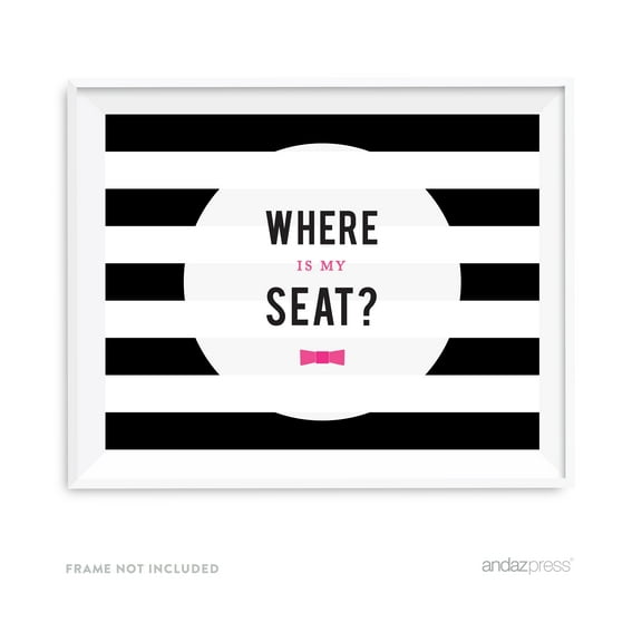 Where Is My Seat? Modern Black and White Stripes Wedding Party Signs