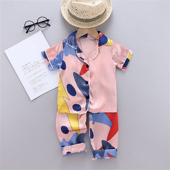 BOOMNY Baby Girls 2 Peice Pajamas Sets Graphic Short Sleeve Buttons Sleepwear Tops Shorts Pjs Set for Kids Cozy Loungewear Homewear