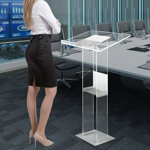 Acrylic Podium Stand Clear Lecterns & Pulpits 23.6" L x 15.7" W x 46.1" H Professional Presentation Podiums for Classroom, Concert, Church, Speech, Easy Assembly
