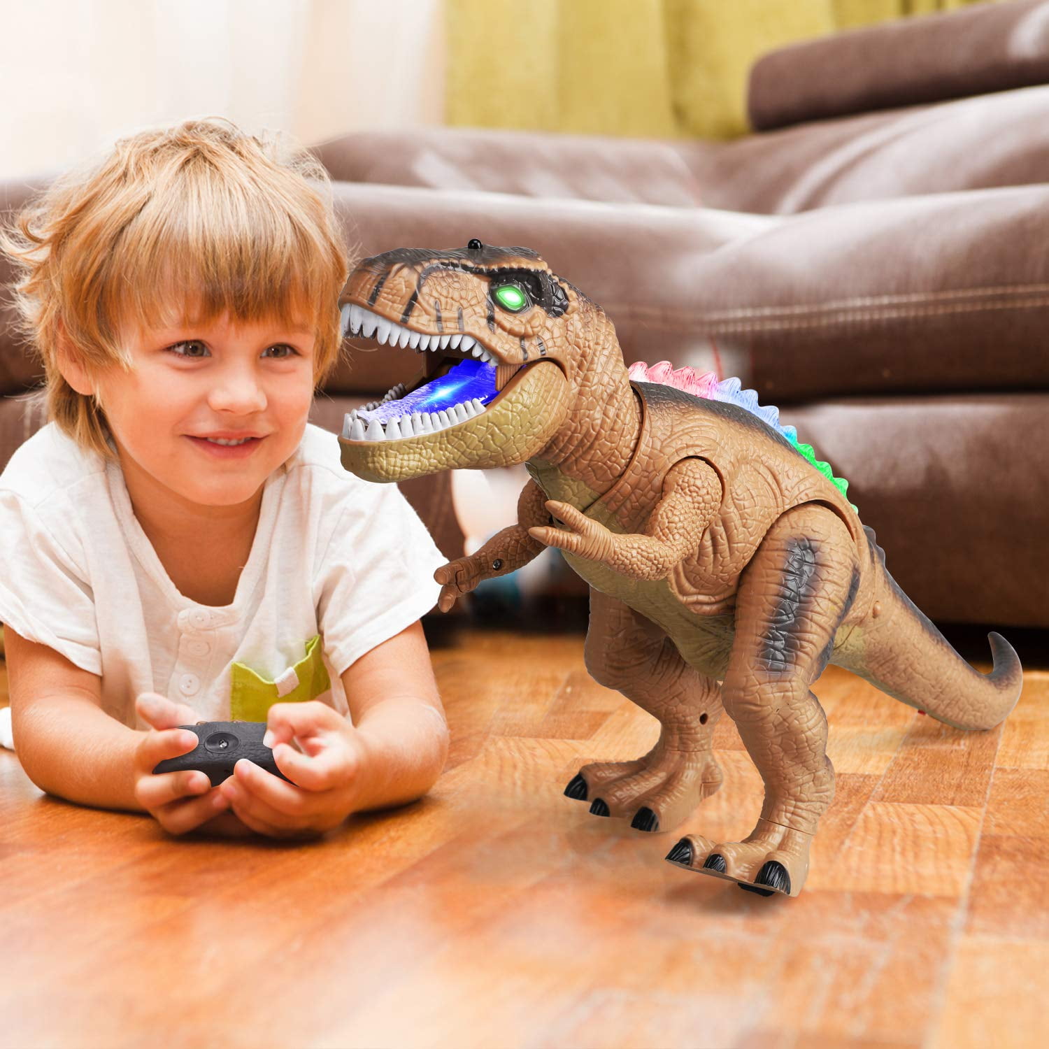 Ficcug Remote Control Dinosaur Toys for Boys,Walking RC Robot Toys with Light-Up LED Eyes Body,Gifts for 3-5 4-7 8-12 Kids