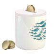 thumbnail image 2 of Fish Piggy Bank, Fish Sketching in Round Frame with Romantic Indie Style Floral Pattern, Ceramic Coin Bank Money Box for Cash Saving, 3.6" X 3.2", Blue and White, by Ambesonne, 2 of 4