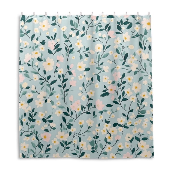 Daisy and Leaf Figure Shower Curtain Liner 66x72 Inch Waterproof Shower Curtains Decorative Bathroom with 12 Pack Hooks