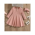 thumbnail image 2 of Kiapeise Toddler Girls Knitted Dress Ribbed Solid Color Long Sleeve Dress with Headband, 2 of 9
